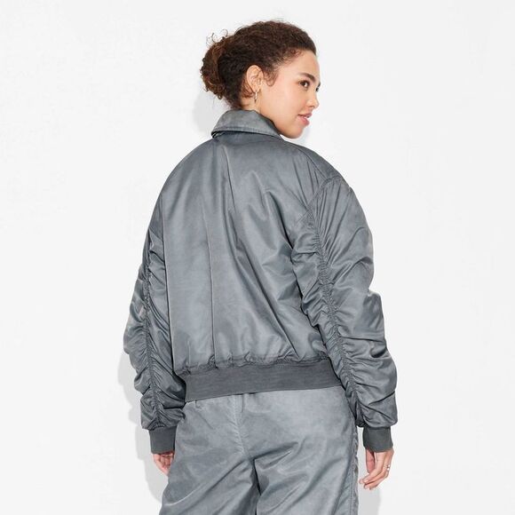 Wild Fable - Women's Washed Nylon Bomber Jacket - Wild Fable Li Blue - Picture 3 of 3